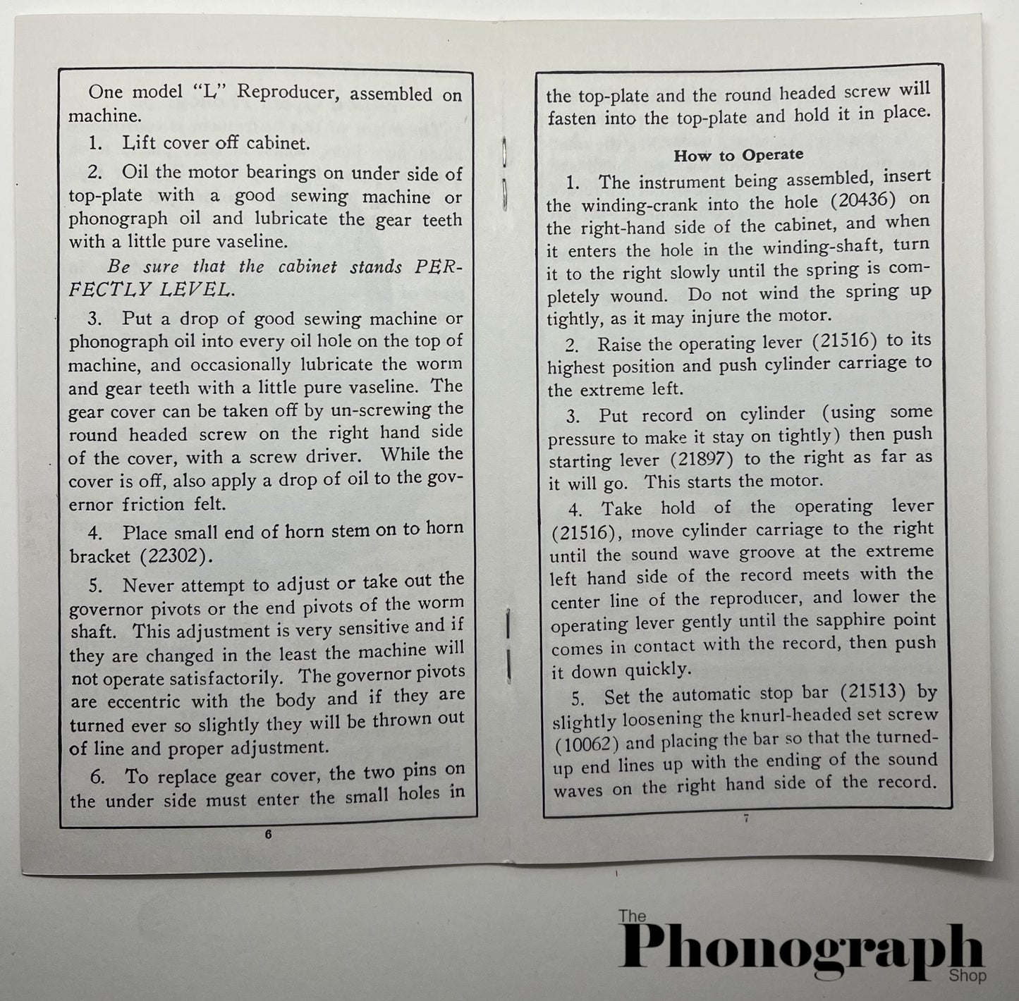 Edison Opera Instruction Manual from 1911 (302-111201) - Reprint