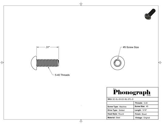 #5 x 5/16" Slotted Round Head Machine Screw (SC-SL-RND-05-031-BL-STL-O)