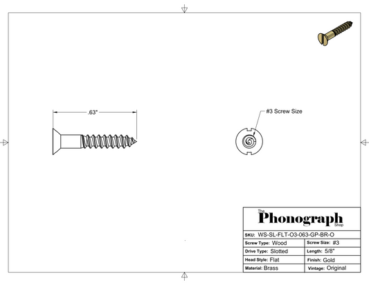 #3 x 5/8" Slotted Flat Head Wood Screw (WS-SL-FLT-03-063-GP-BR-O)