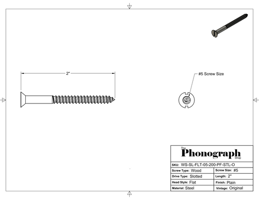 #5 x 2" Slotted Flat Head Wood Screw (WS-SL-FLT-05-200-PF-STL-O)