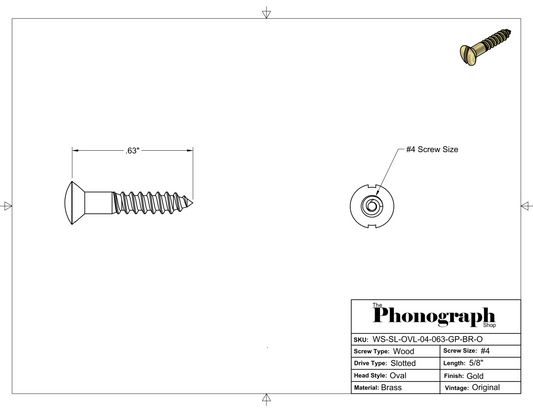 #4 x 5/8" Slotted Oval Head Wood Screw (WS-SL-OVL-04-063-GP-BR-O)