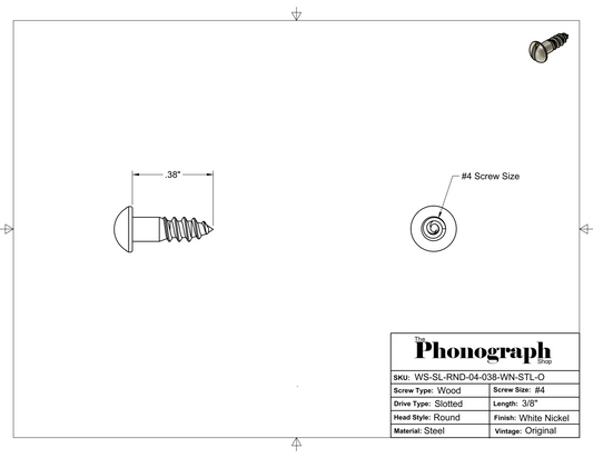 #4 x 3/8" Slotted Round Head Wood Screw (WS-SL-RND-04-038-WN-STL-O)