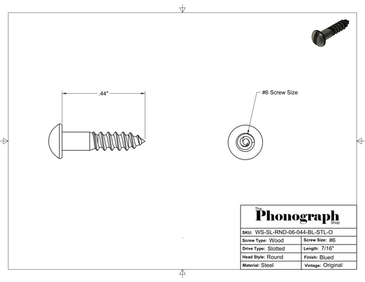 #6 x 7/16" Slotted Round Head Wood Screw (WS-SL-RND-06-044-BL-STL-O)