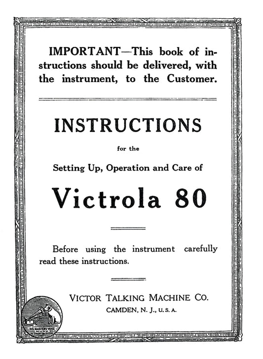 Instructions for the Victrola VV-80 (PDF Version)