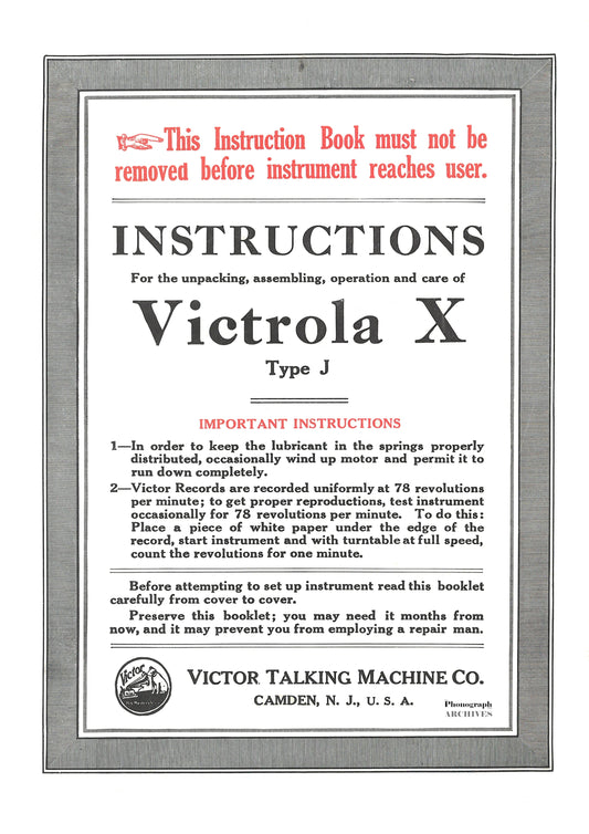 Instructions for the Victrola VV-X Type J (PDF Version)