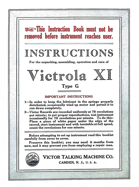 Instructions for the Victrola VV-XI Type G (PDF Version)