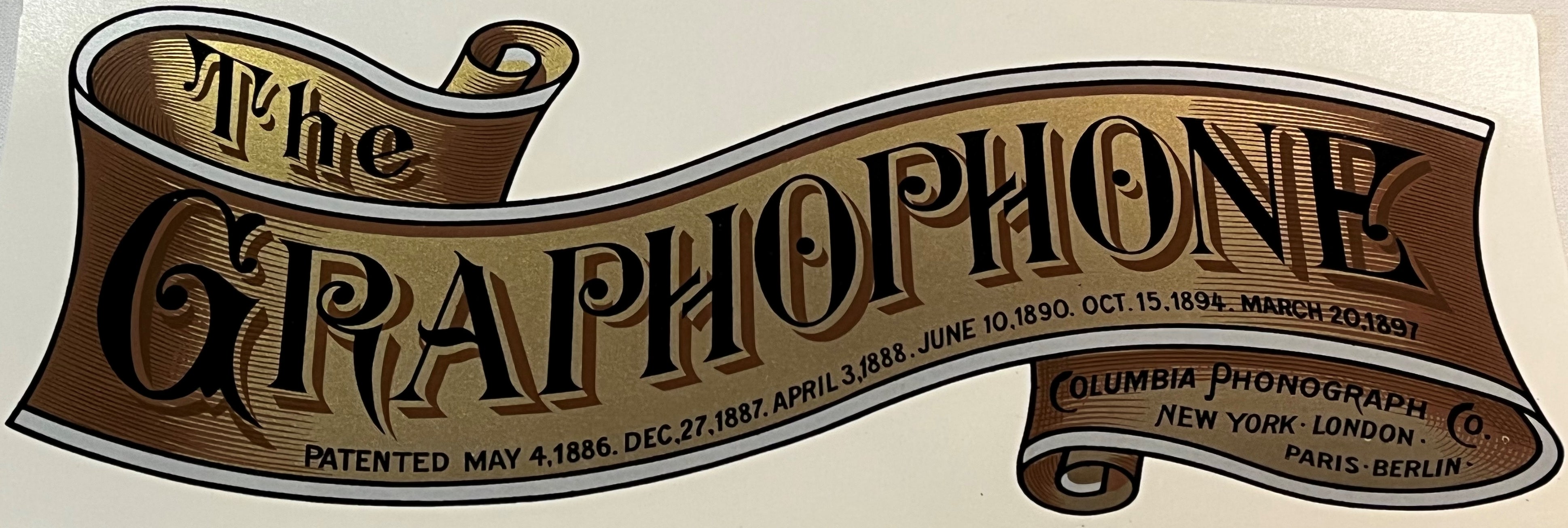 Graphophone New Large Columbia Graphophone Banner New York, Paris, Berlin Banner Decal ...